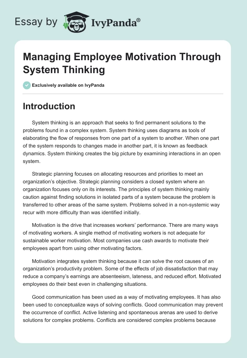 Managing Employee Motivation Through System Thinking. Page 1