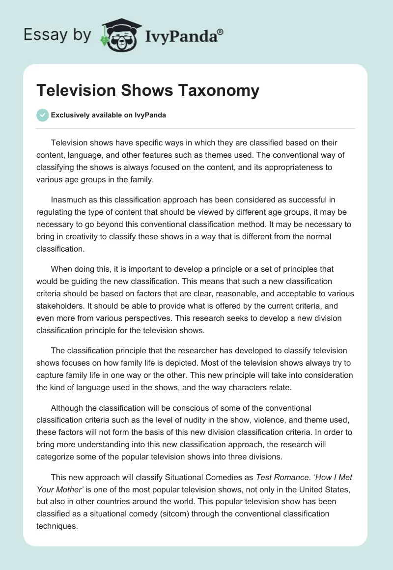 Television Shows Taxonomy. Page 1
