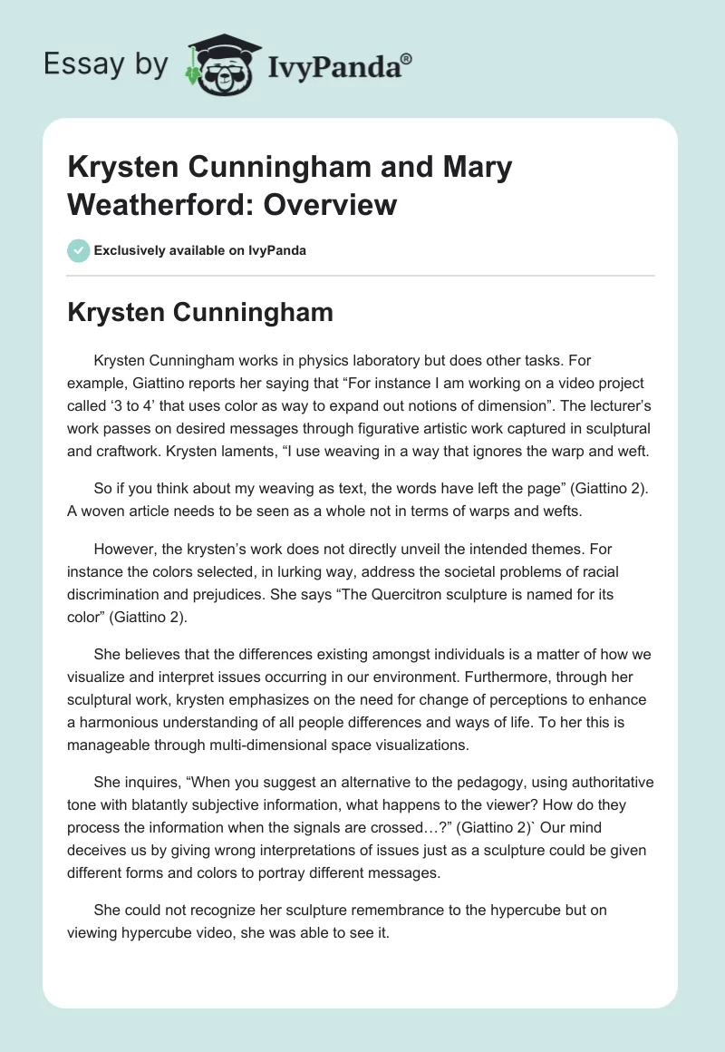 Krysten Cunningham and Mary Weatherford: Overview. Page 1