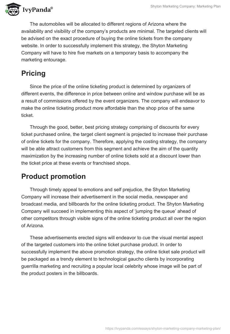 Shyton Marketing Company: Marketing Plan. Page 2