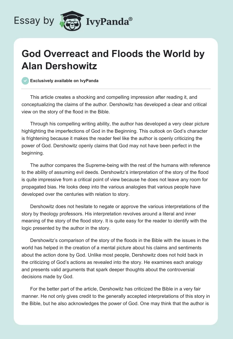 God Overreact and Floods the World by Alan Dershowitz. Page 1