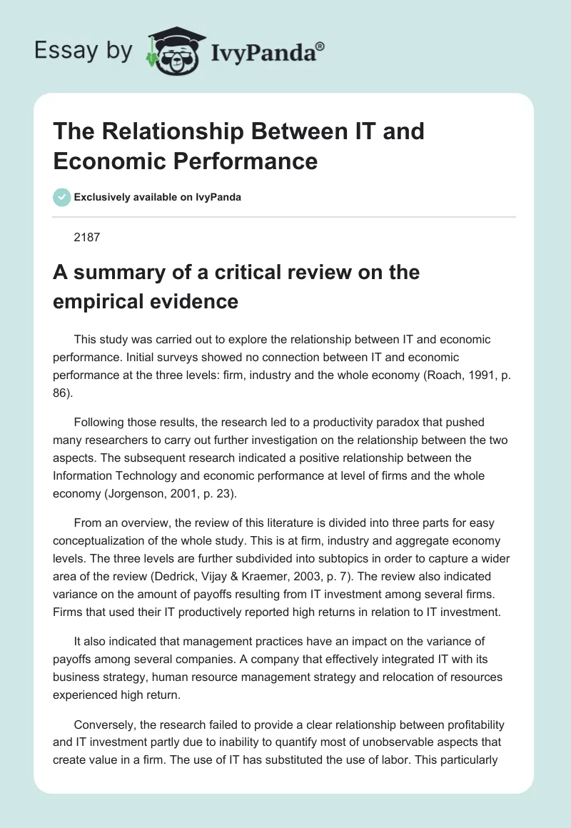 The Relationship Between IT and Economic Performance. Page 1