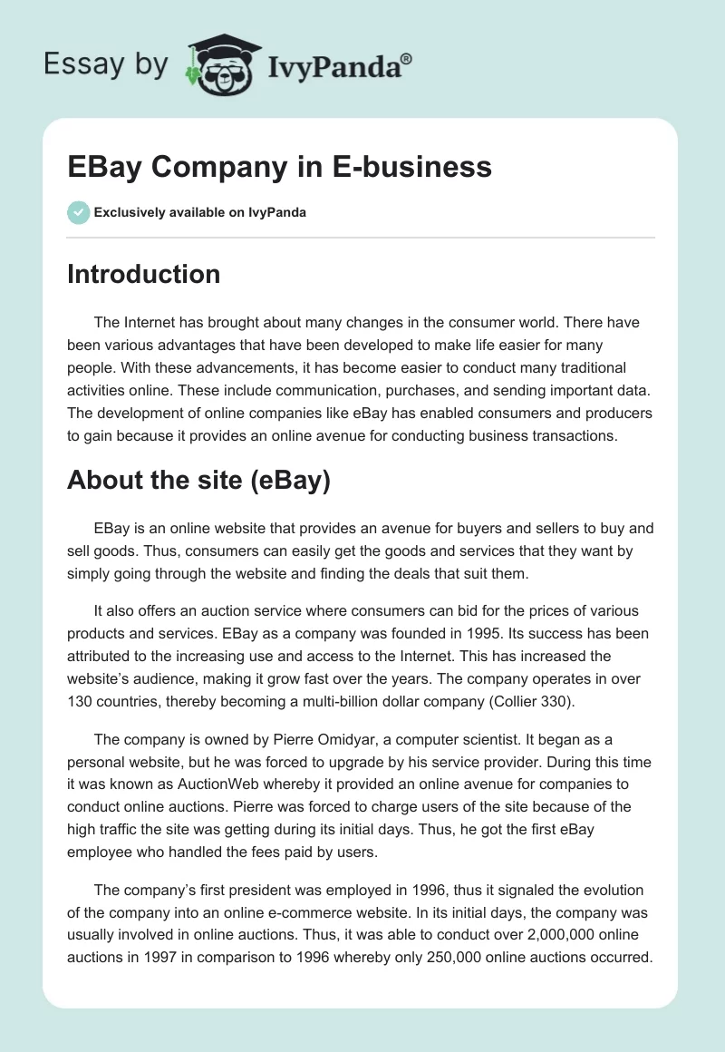 EBay Company in E-business. Page 1