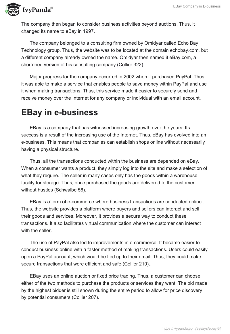 EBay Company in E-business. Page 2