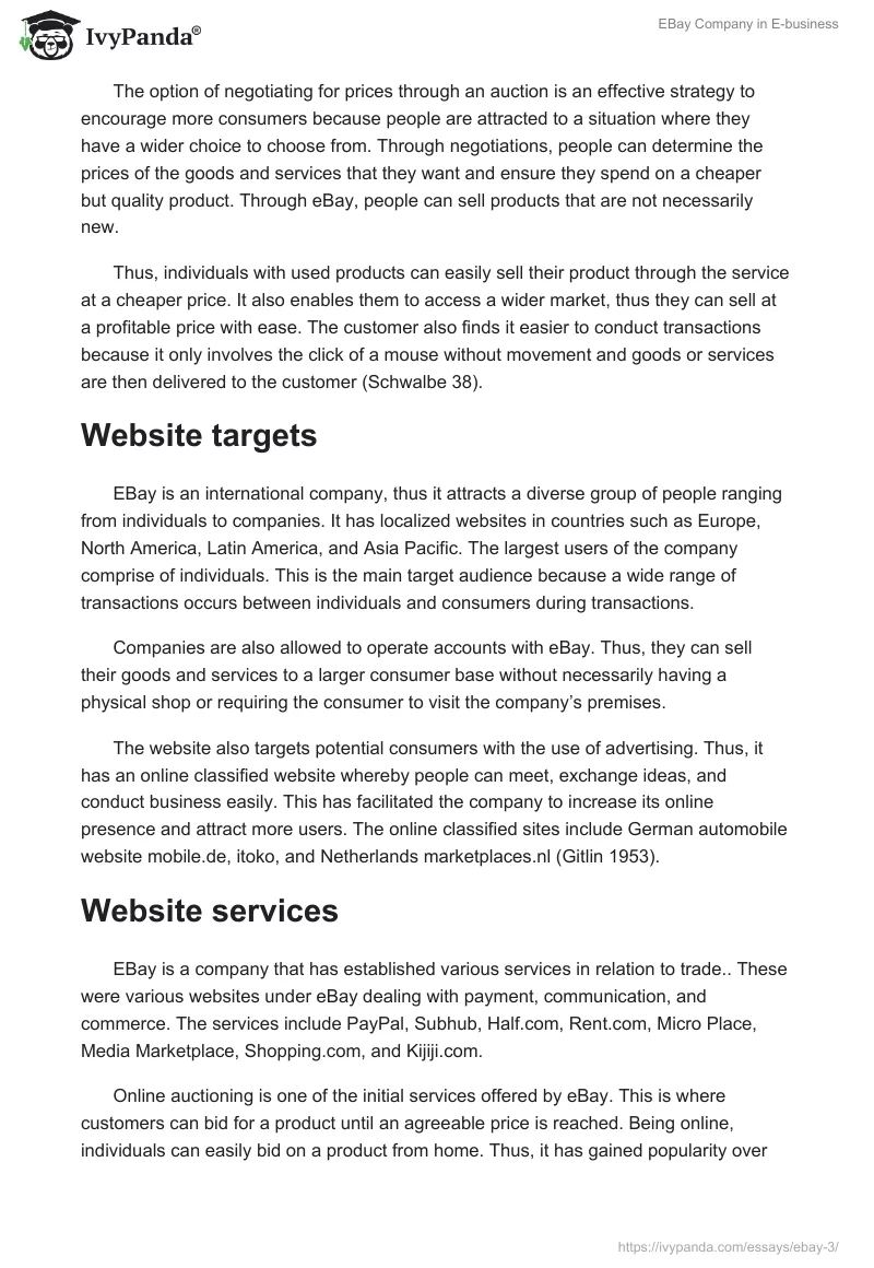 EBay Company in E-business. Page 3
