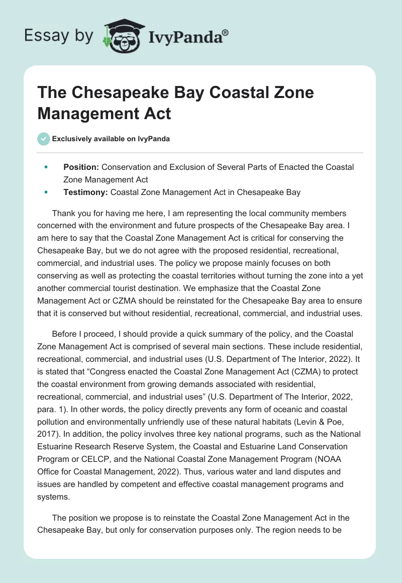 The Chesapeake Bay Coastal Zone Management Act. Page 1