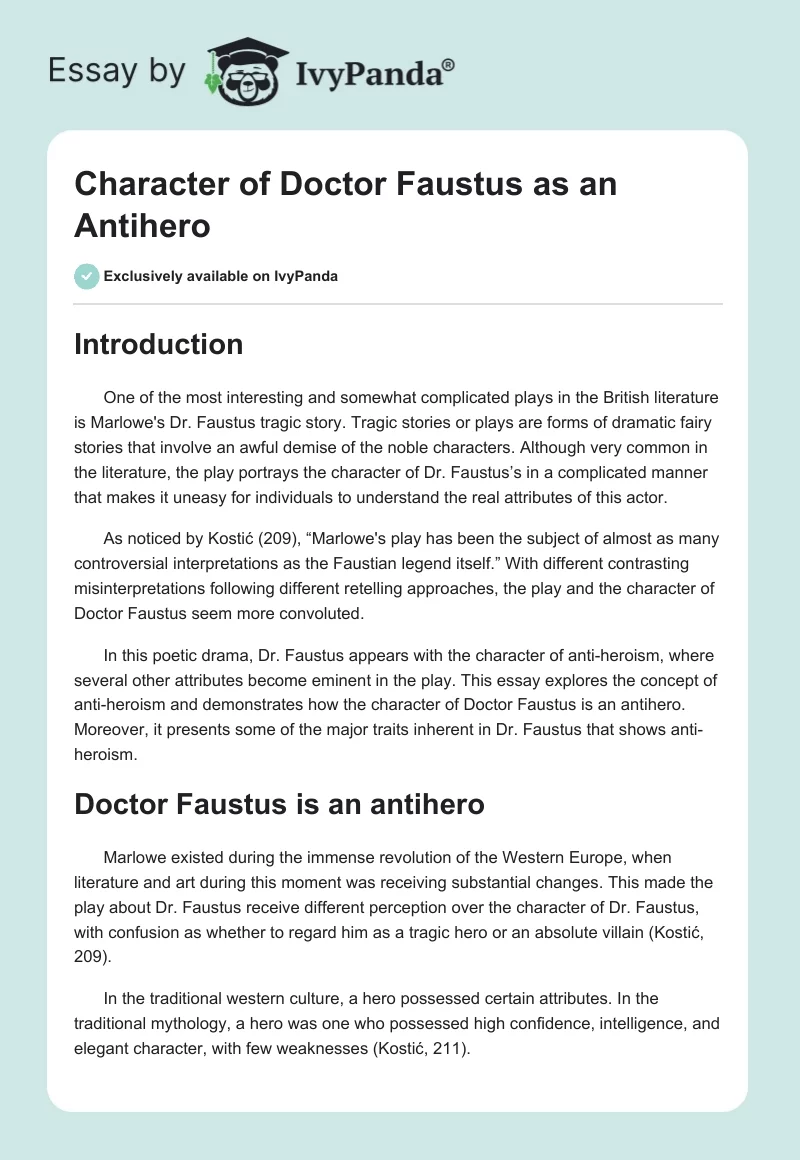 Character of Doctor Faustus as an Antihero. Page 1