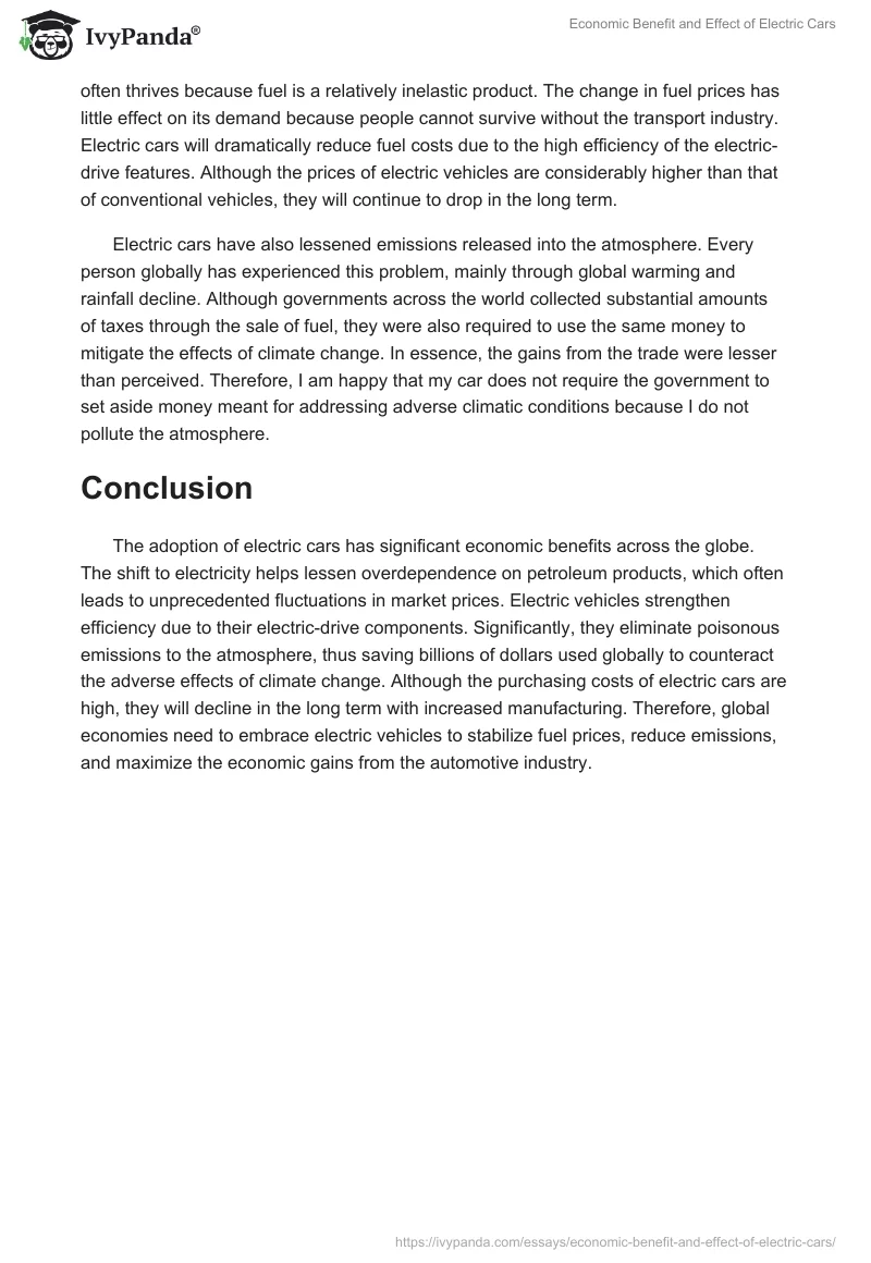 Economic Benefit and Effect of Electric Cars. Page 2