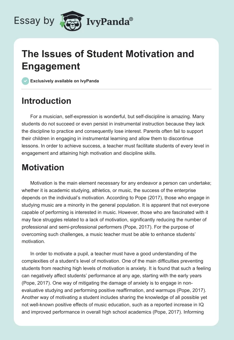 The Issues of Student Motivation and Engagement. Page 1