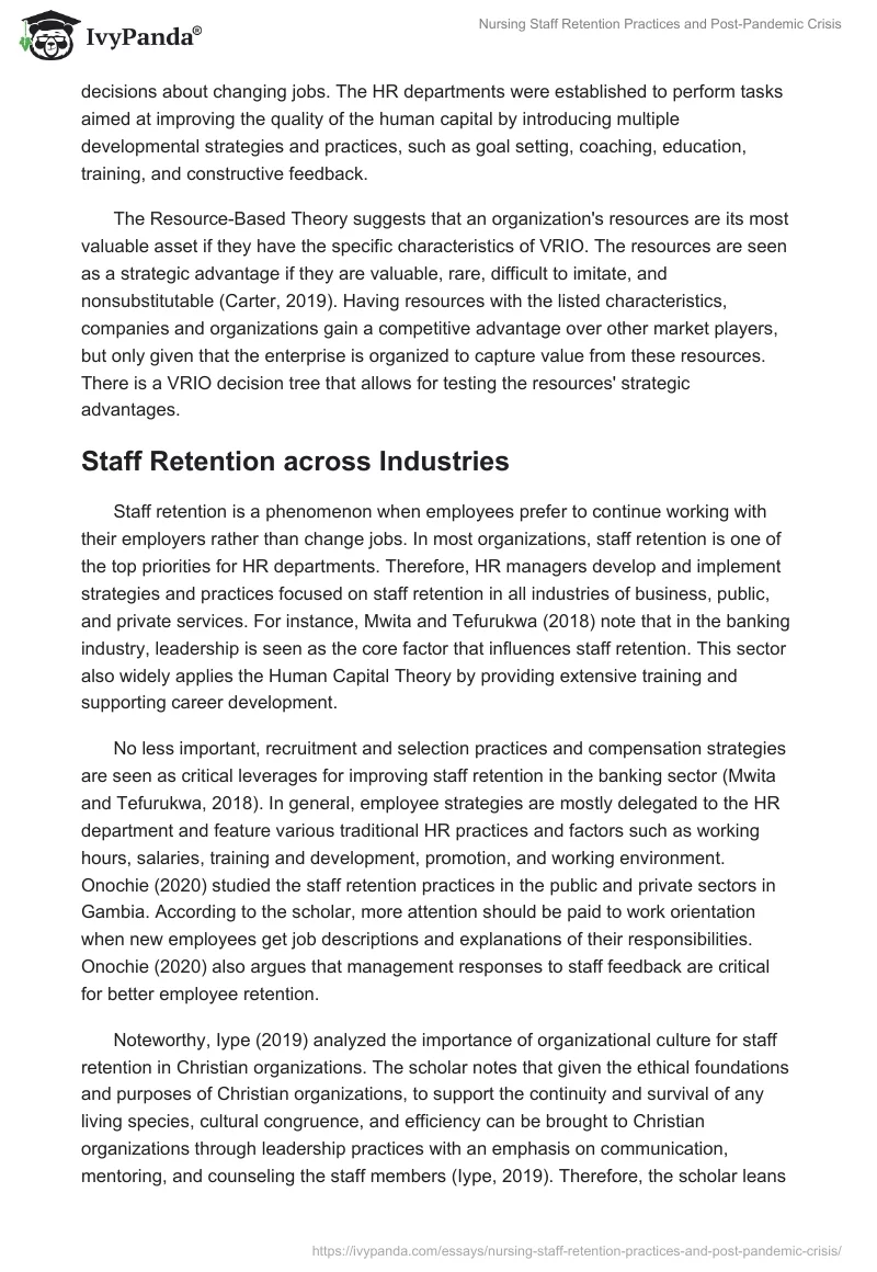 Nursing Staff Retention Practices and Post-Pandemic Crisis. Page 2