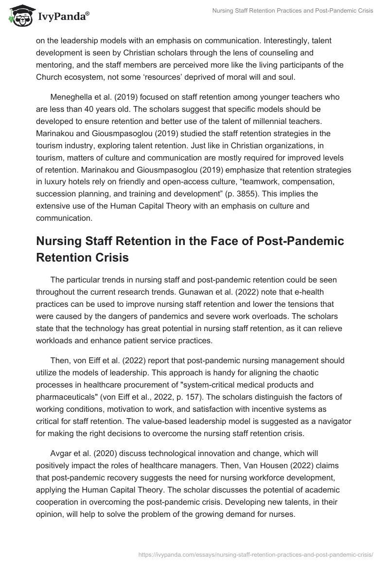 Nursing Staff Retention Practices and Post-Pandemic Crisis. Page 3