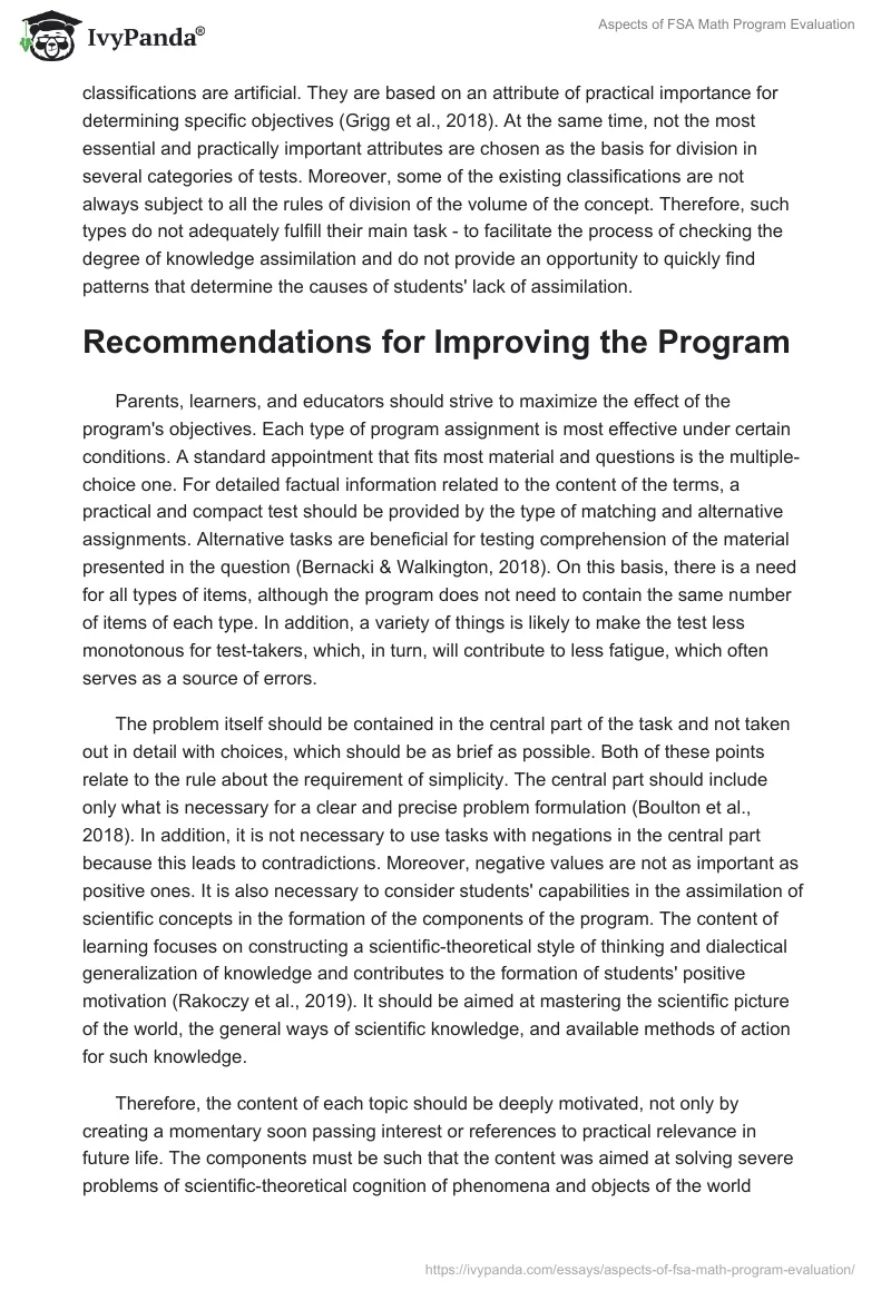 Aspects of FSA Math Program Evaluation. Page 3