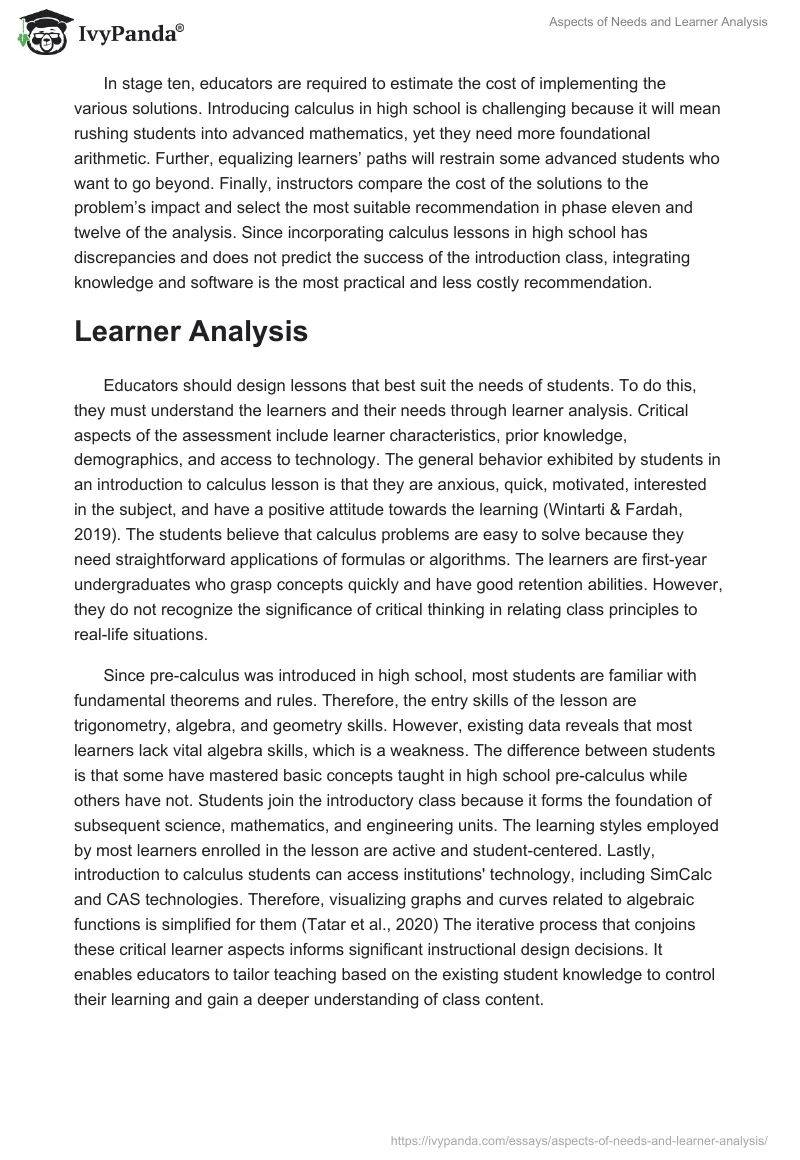 Aspects of Needs and Learner Analysis. Page 3
