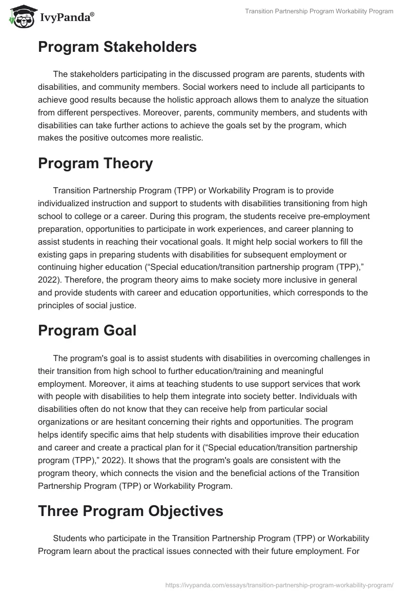 Transition Partnership Program Workability Program. Page 2