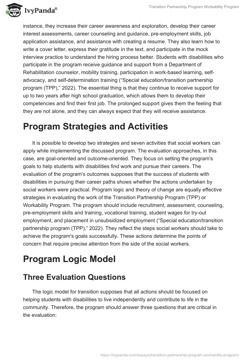 Transition Partnership Program Workability Program. Page 3