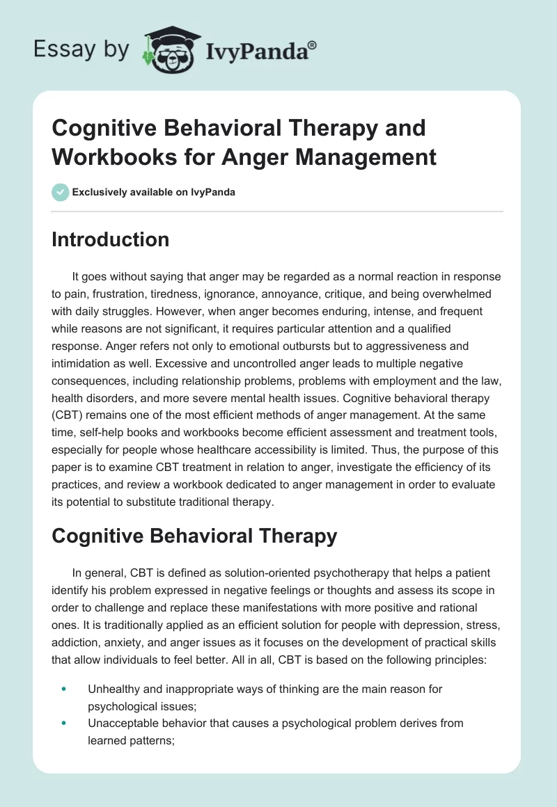 Cognitive Behavioral Therapy and Workbooks for Anger Management. Page 1