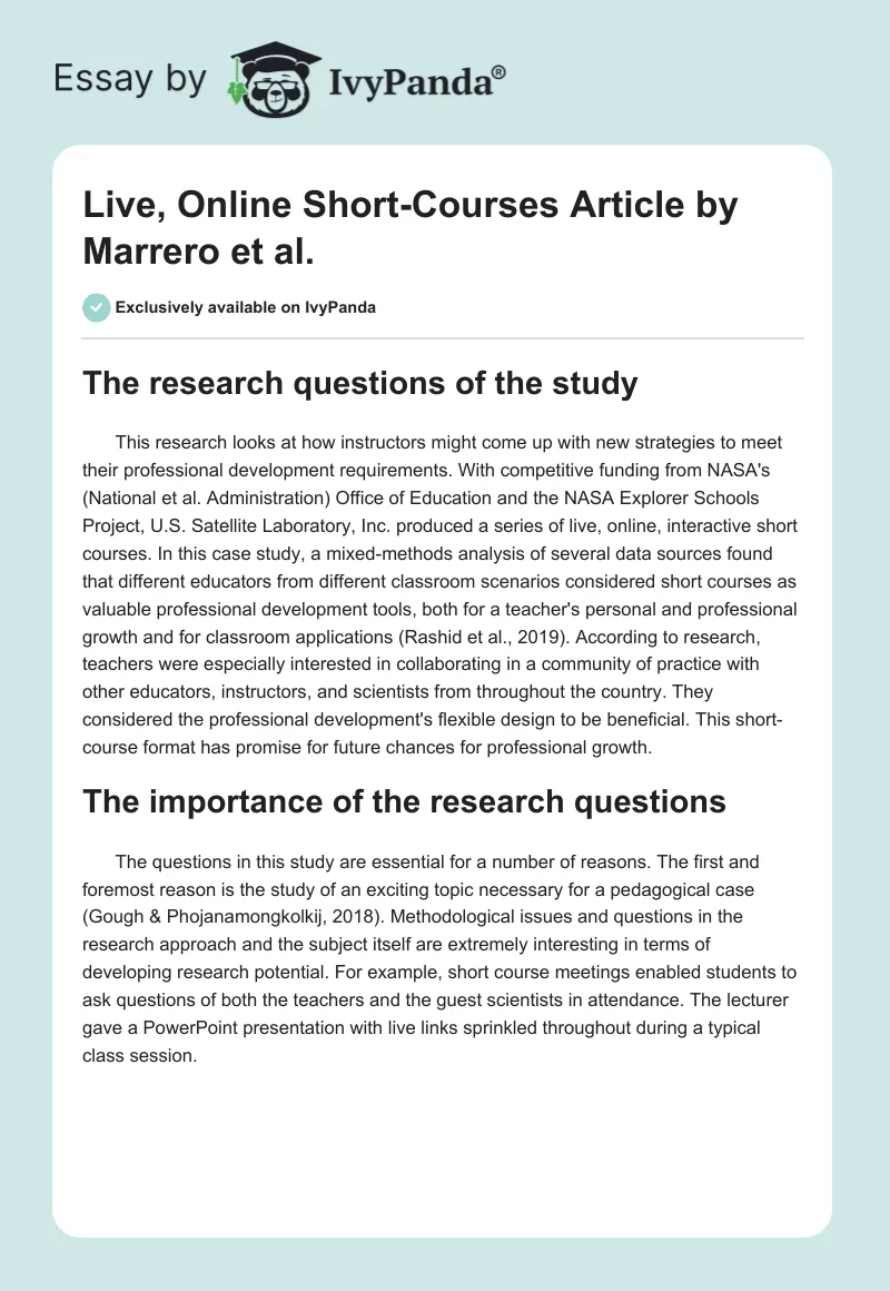Live, Online Short-Courses Article by Marrero et al.. Page 1