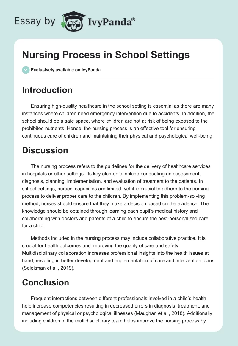 Nursing Process in School Settings. Page 1
