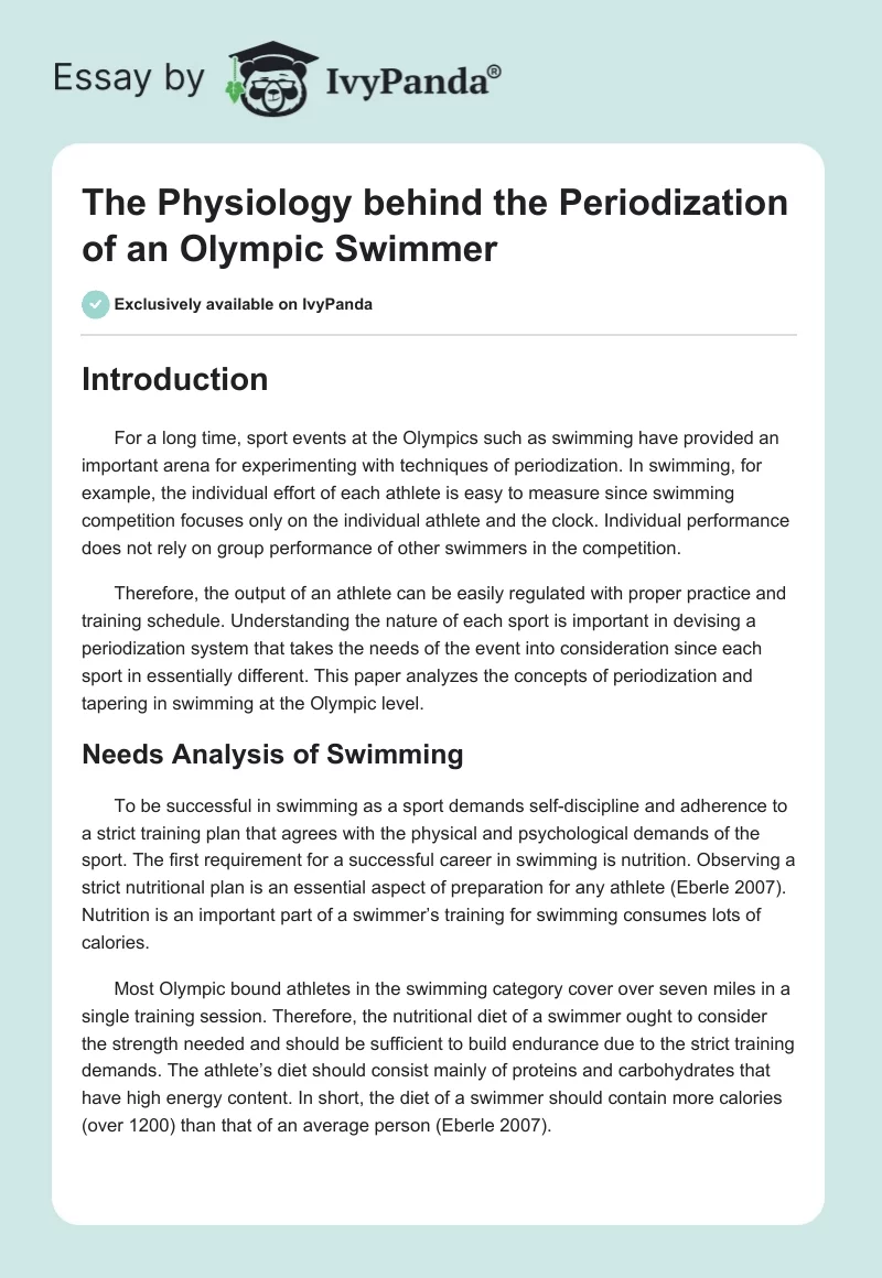 The Physiology behind the Periodization of an Olympic Swimmer. Page 1