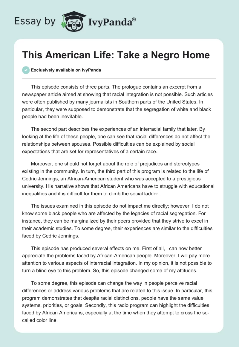 This American Life: Take a Negro Home. Page 1