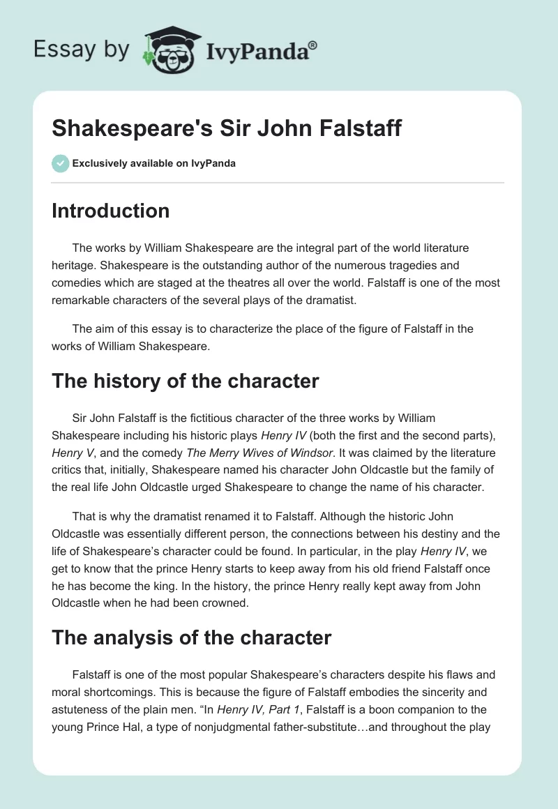 Shakespeare's Sir John Falstaff. Page 1