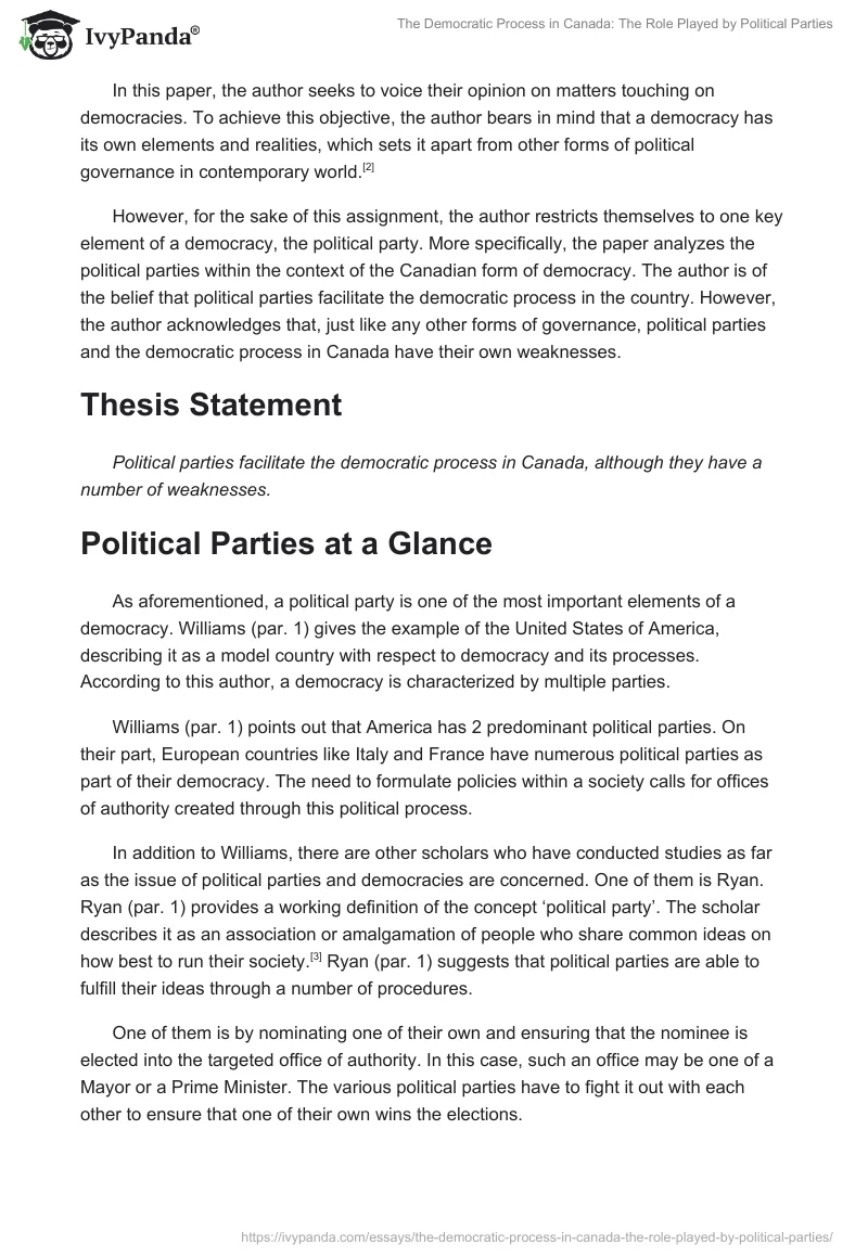 The Democratic Process in Canada: The Role Played by Political Parties. Page 2
