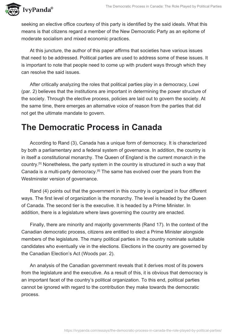 The Democratic Process in Canada: The Role Played by Political Parties. Page 4