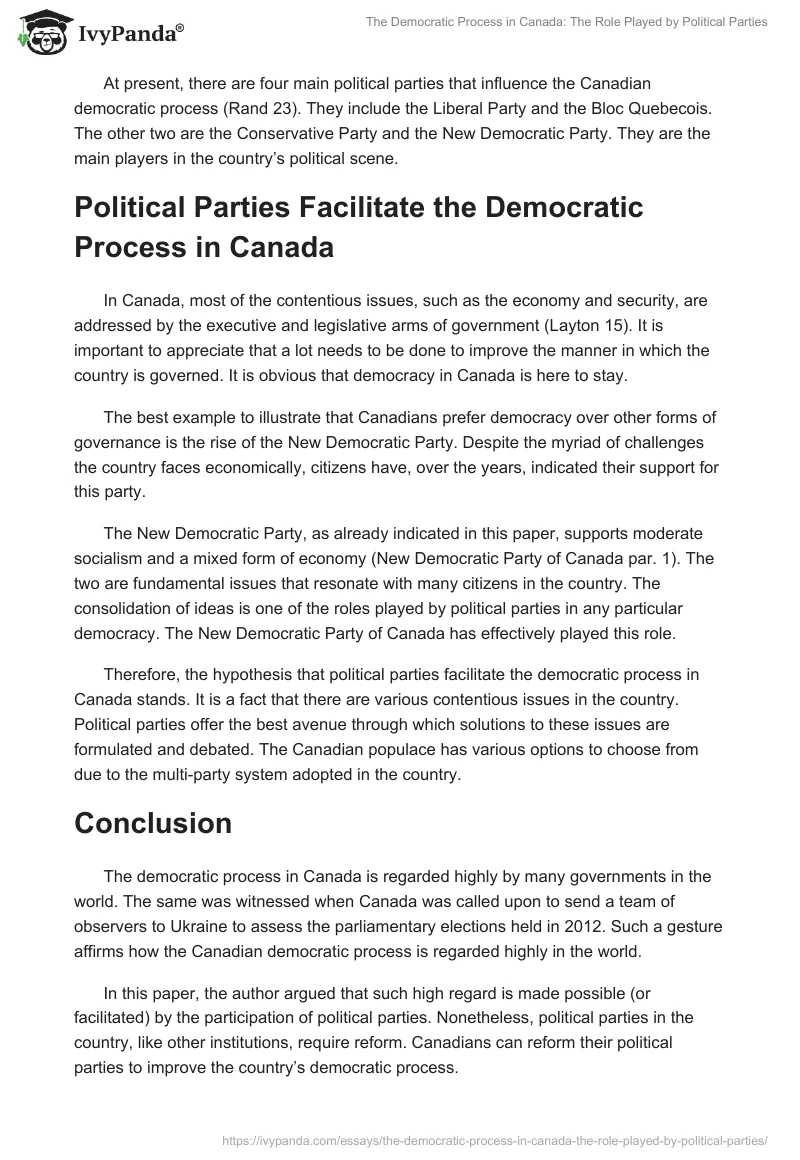 The Democratic Process in Canada: The Role Played by Political Parties. Page 5