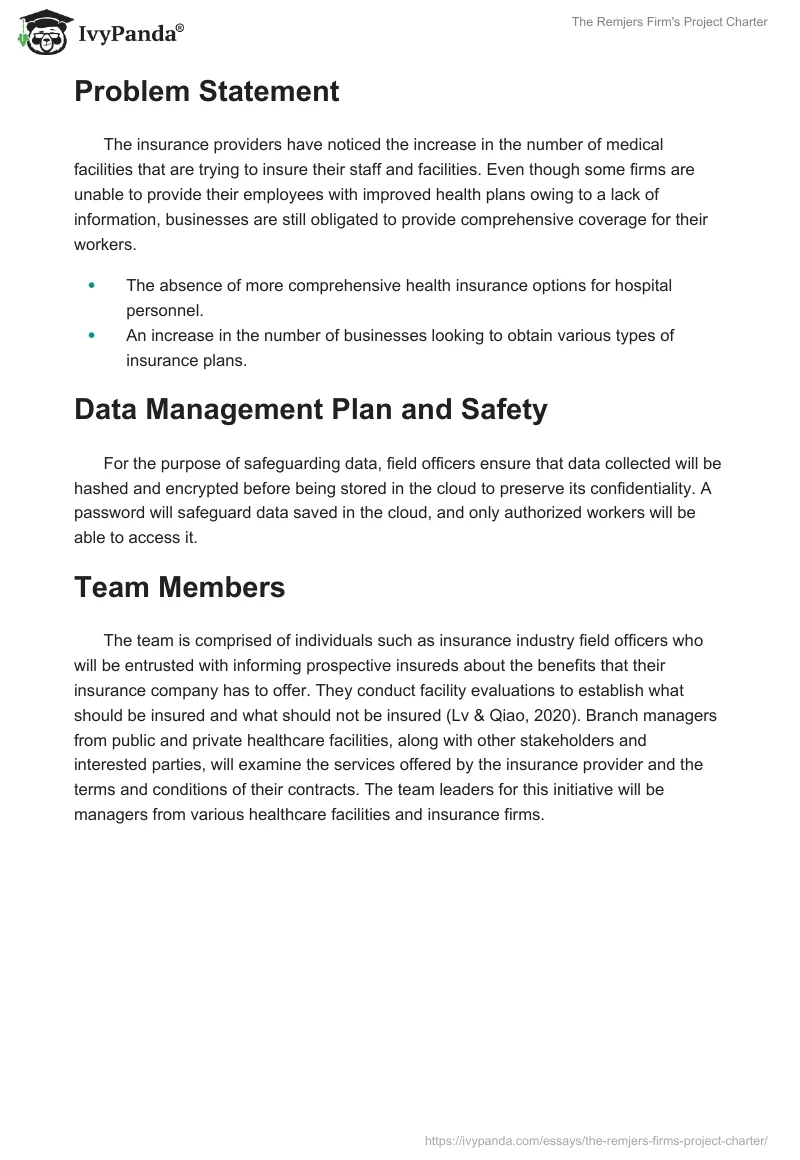 The Remjers Firm's Project Charter. Page 2