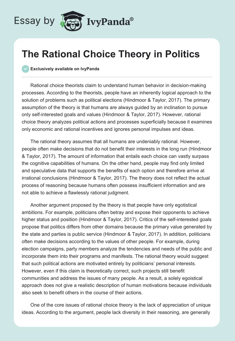 The Rational Choice Theory in Politics. Page 1