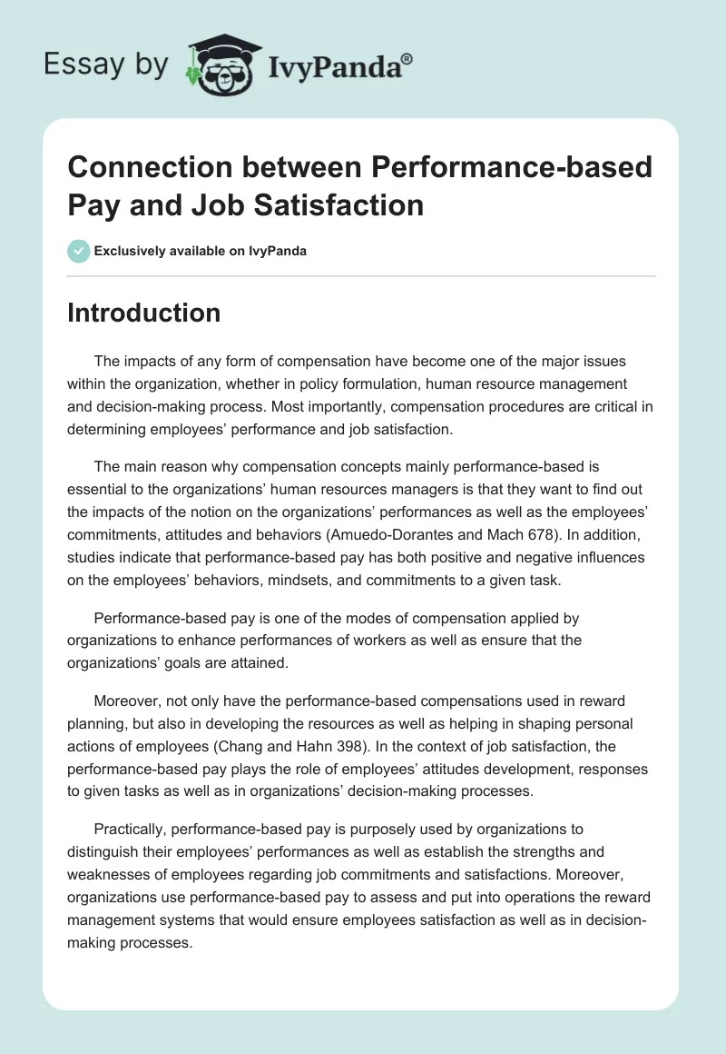The Connection Between Performance-Based Pay and Job Satisfaction. Page 1