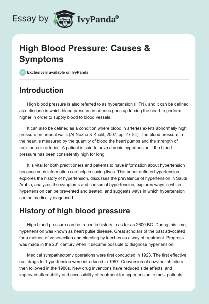 High Blood Pressure: Causes & Symptoms. Page 1