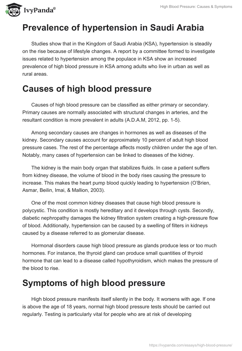 High Blood Pressure: Causes & Symptoms. Page 2
