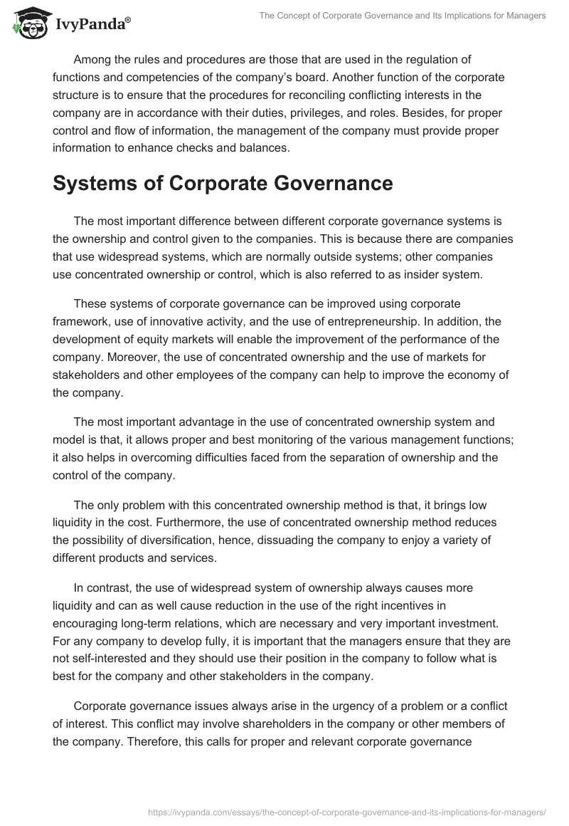 The Concept of Corporate Governance and Its Implications for Managers. Page 2