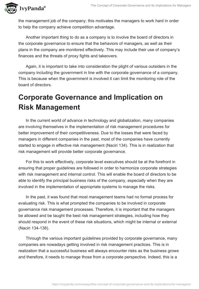 The Concept of Corporate Governance and Its Implications for Managers. Page 5
