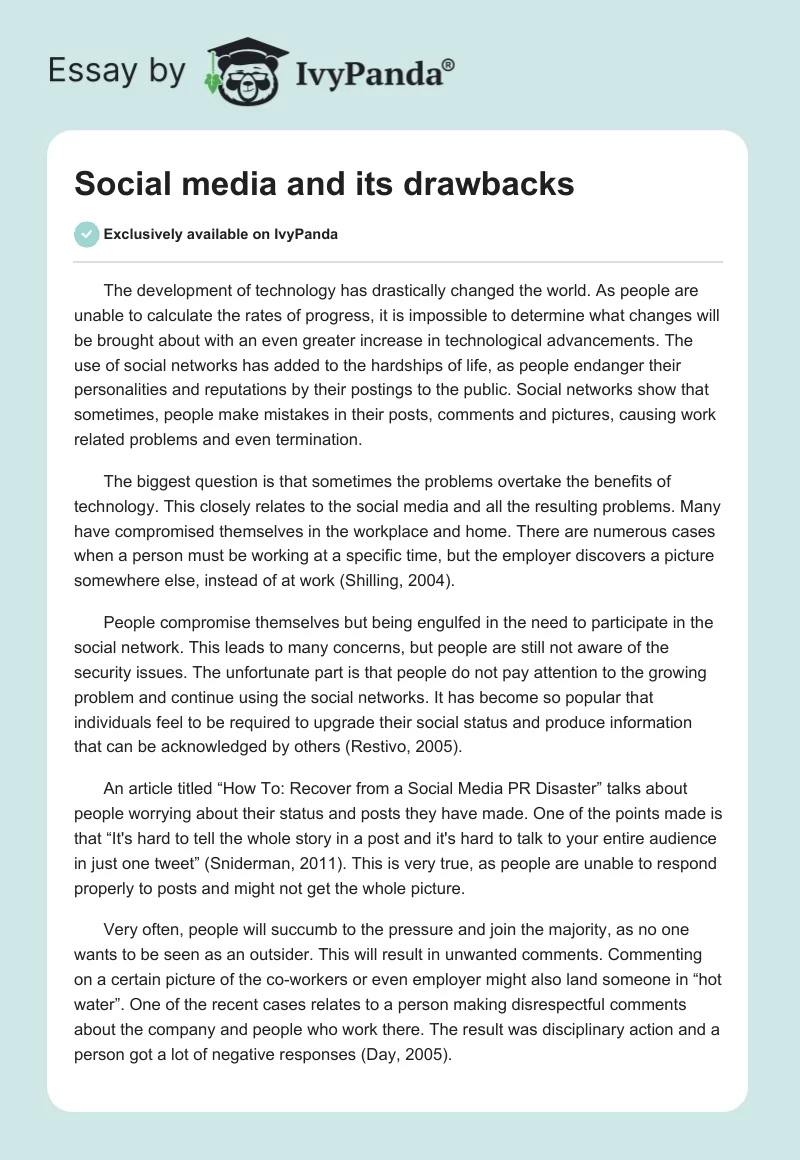 Social media and its drawbacks. Page 1
