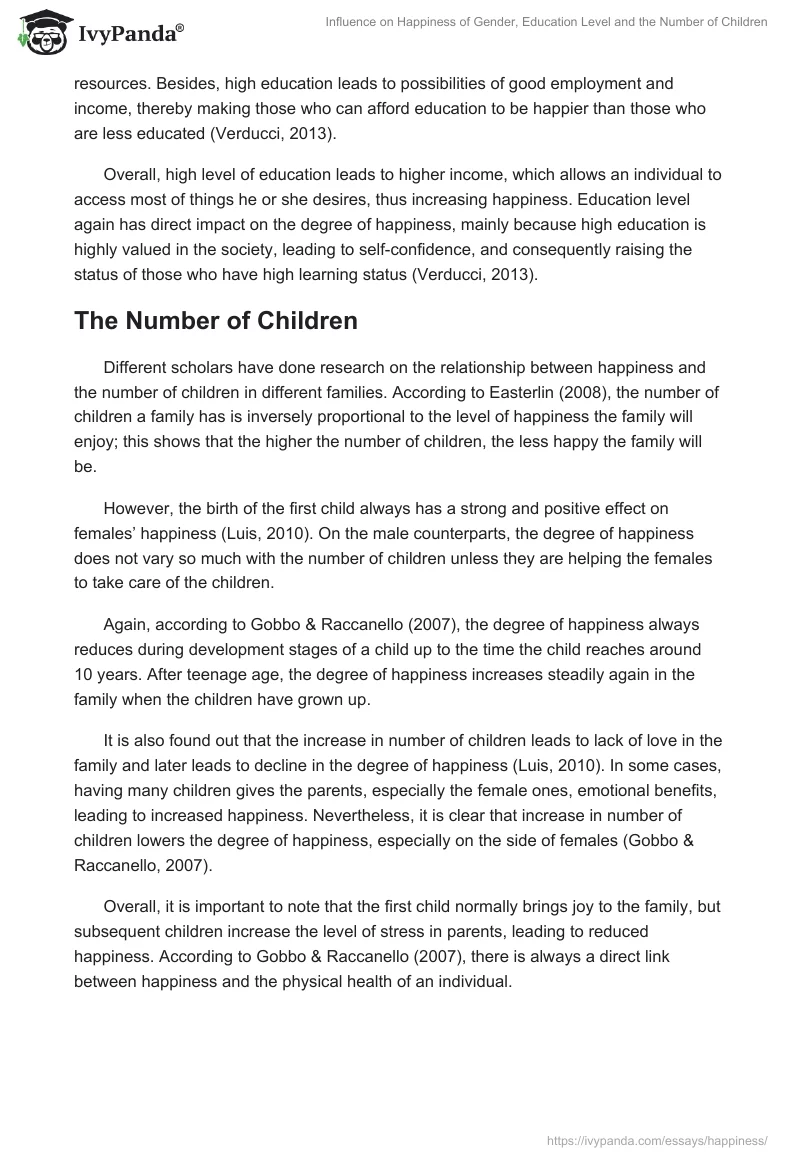 Influence on Happiness of Gender, Education Level and the Number of Children. Page 3
