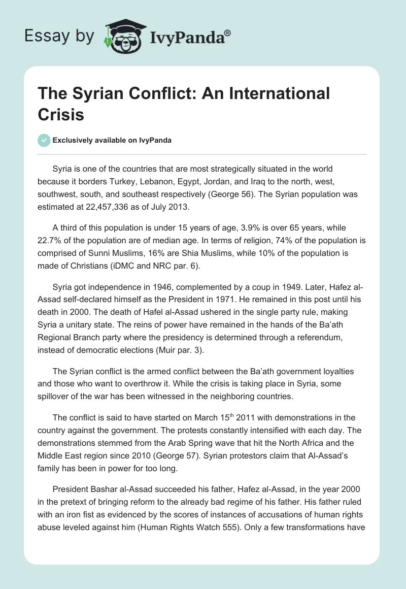 The Syrian Conflict: An International Crisis. Page 1