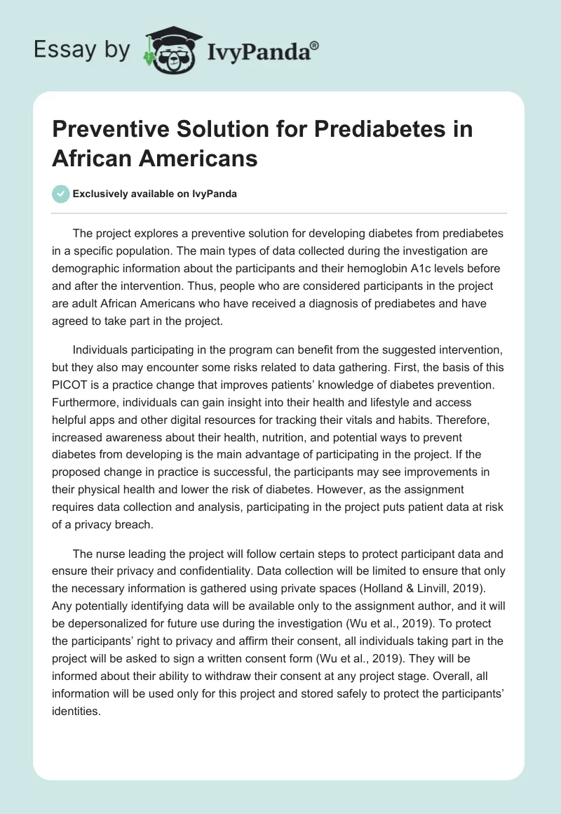 Preventive Solution for Prediabetes in African Americans. Page 1
