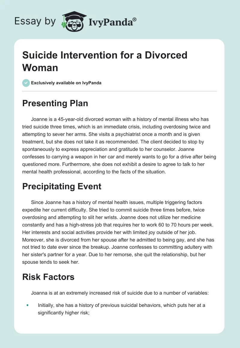 Suicide Intervention for a Divorced Woman. Page 1
