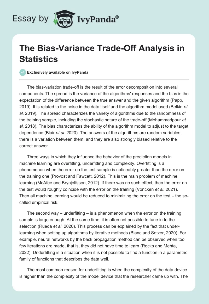 The Bias-Variance Trade-Off Analysis in Statistics. Page 1