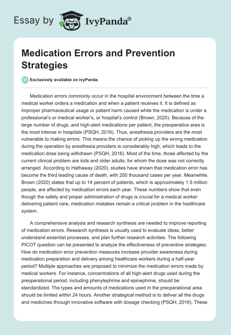 Medication Errors and Prevention Strategies. Page 1
