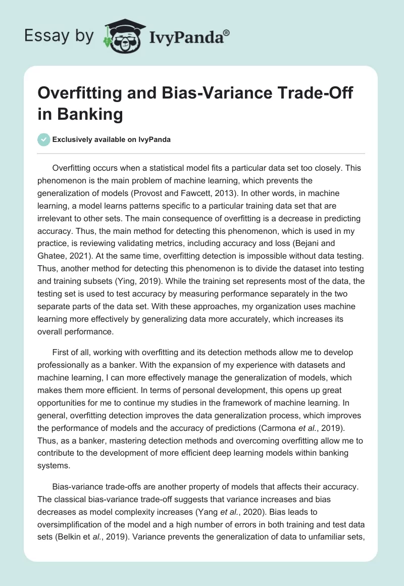 Overfitting and Bias-Variance Trade-Off in Banking. Page 1