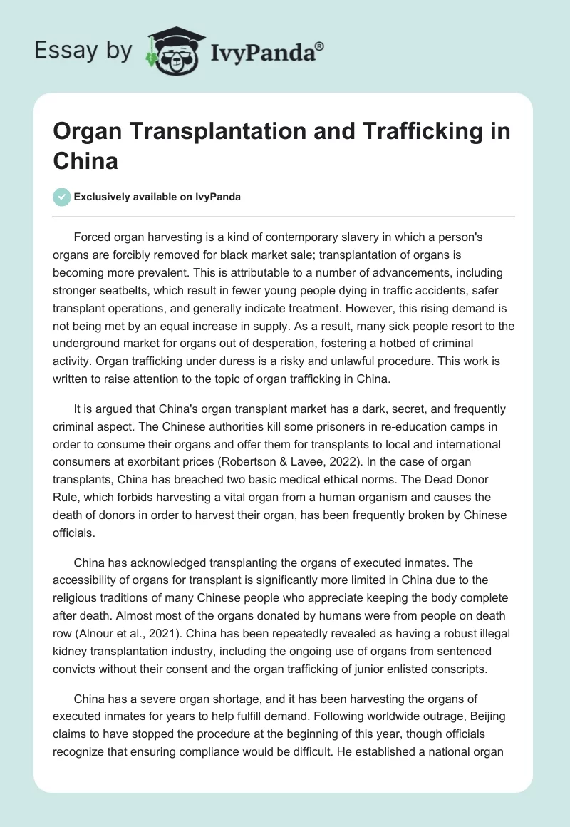 Organ Transplantation and Trafficking in China. Page 1