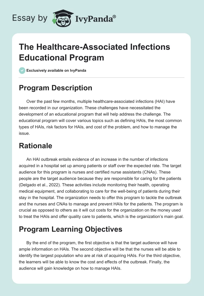 The Healthcare-Associated Infections Educational Program. Page 1