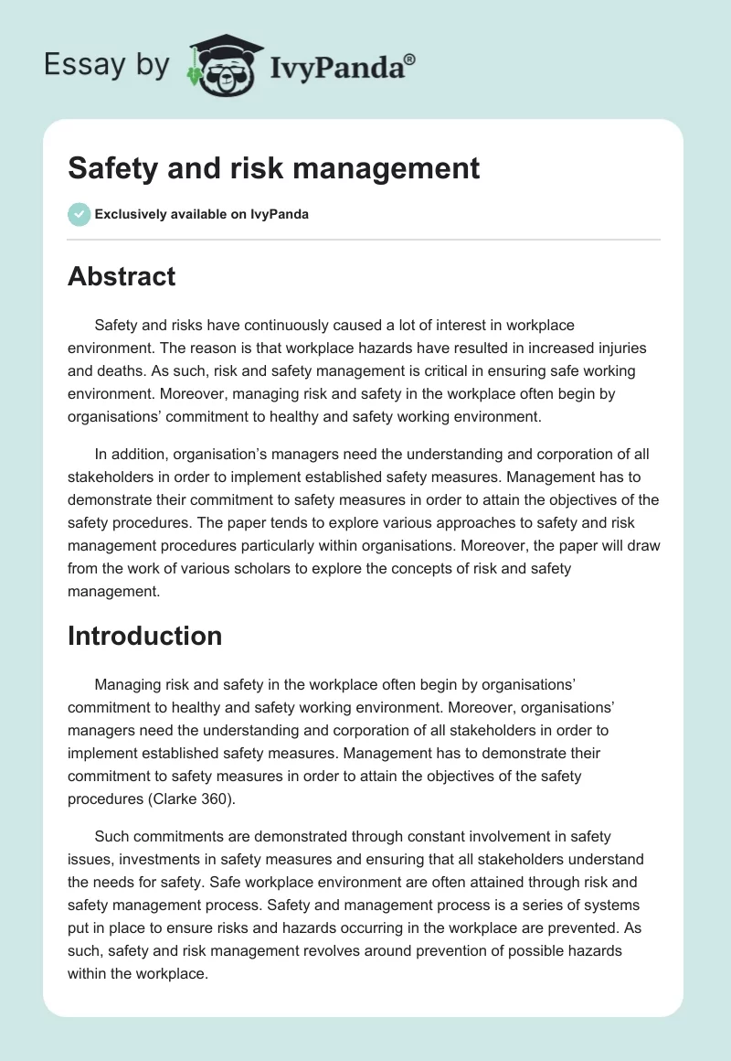 Safety and risk management. Page 1