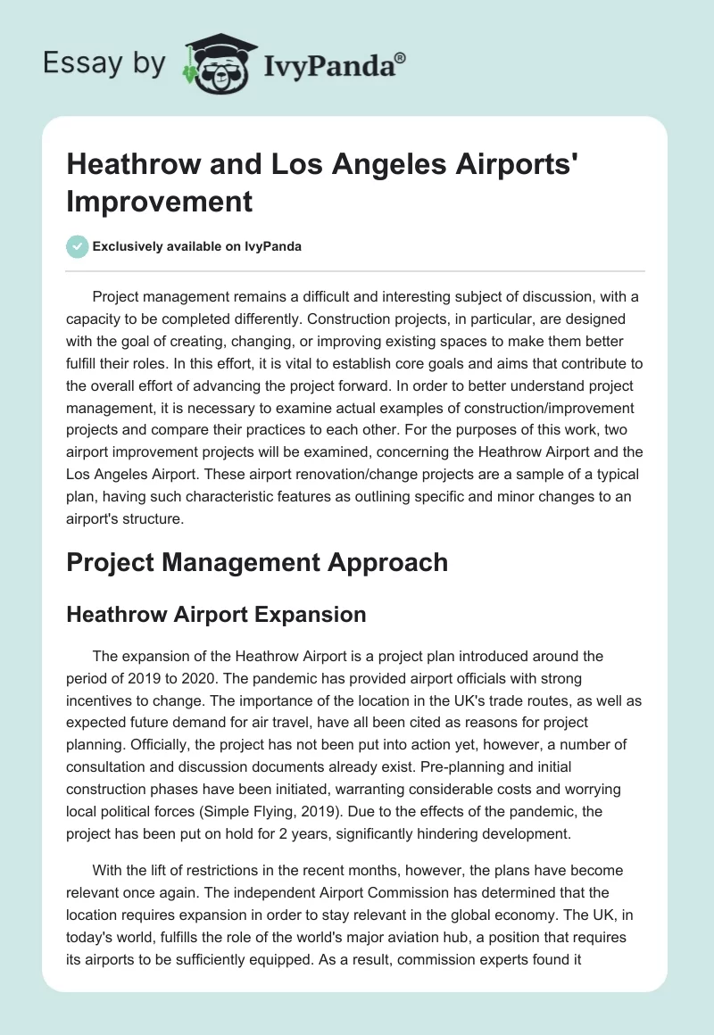 Heathrow and Los Angeles Airports' Improvement. Page 1