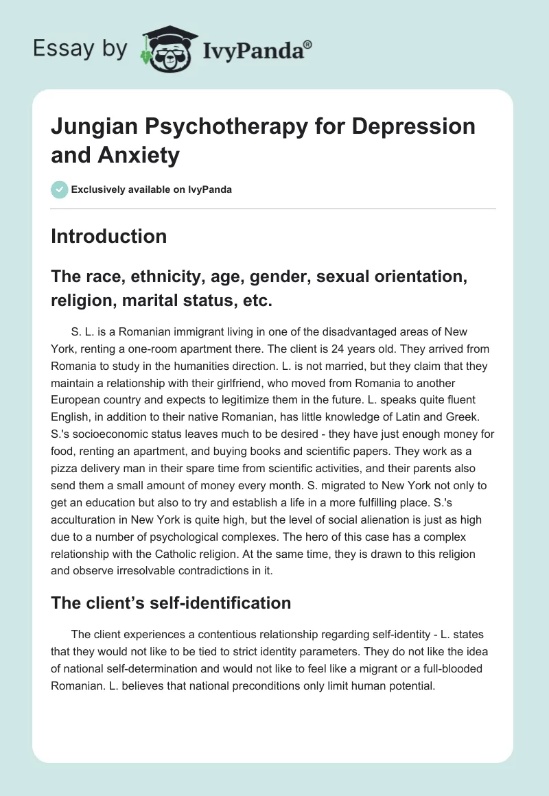Jungian Psychotherapy for Depression and Anxiety. Page 1