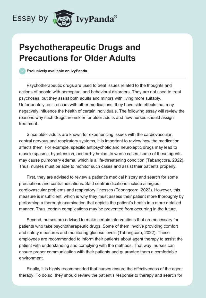 Psychotherapeutic Drugs and Precautions for Older Adults. Page 1