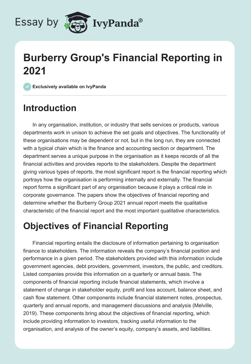 Burberry Group's Financial Reporting in 2021. Page 1
